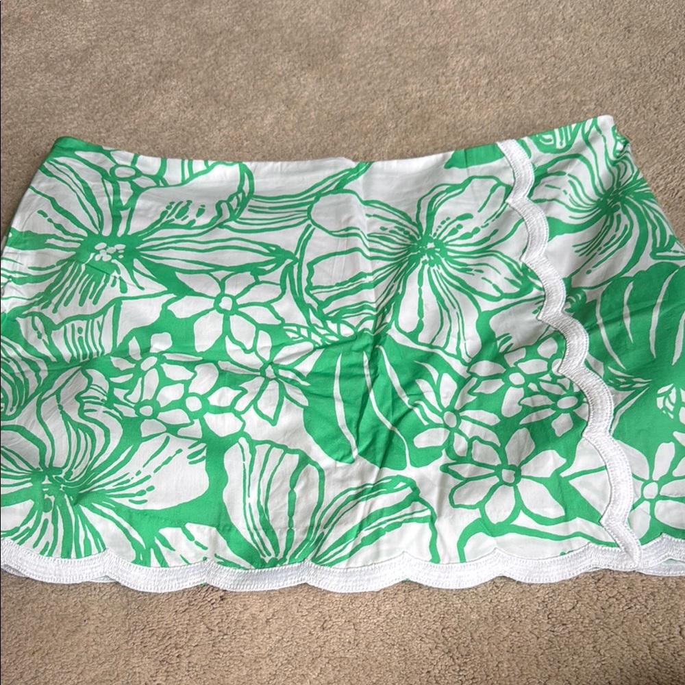 Lilly Pulitzer Green and White Floral Mini Skirt